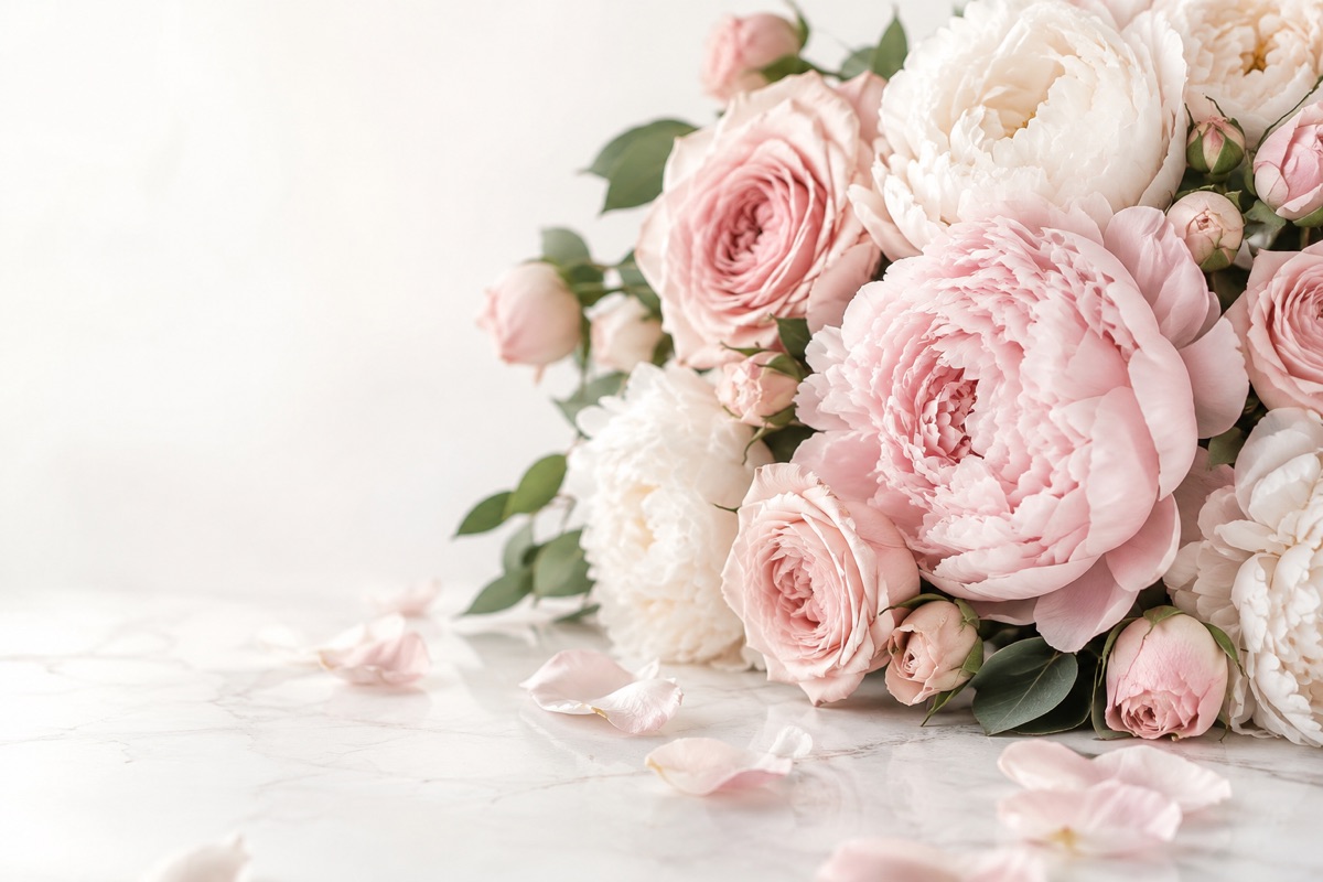 Pink peonies and stationery