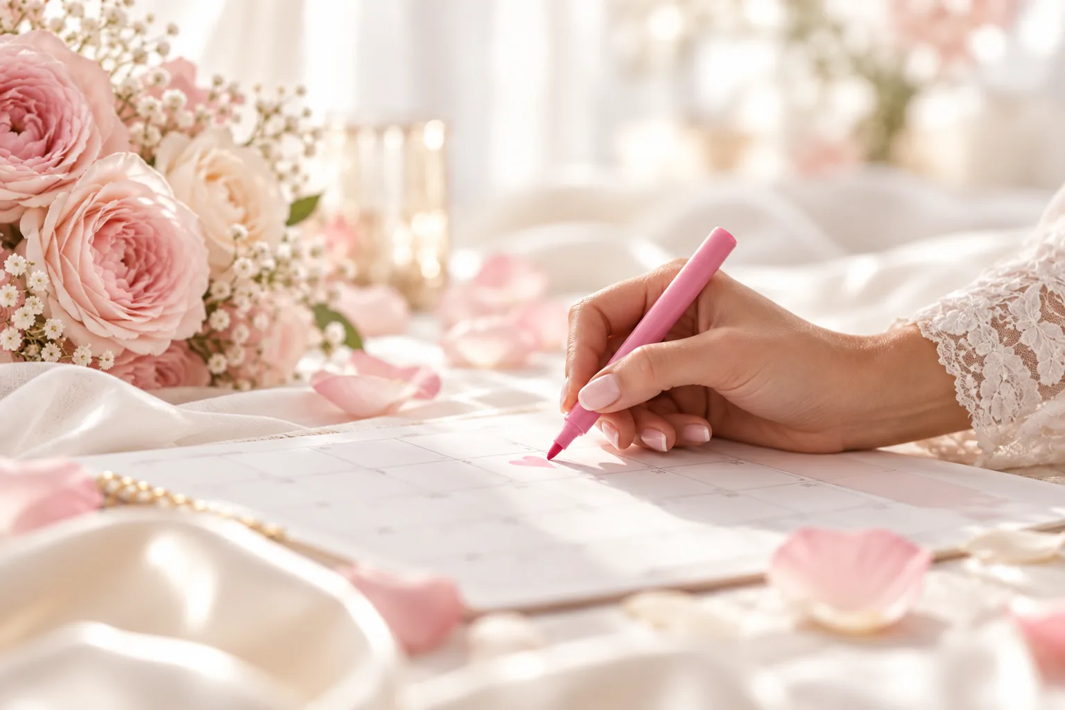 Hand placing a pink marker on a calendar